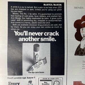 1970 Blistex Print Ad Partial Page Never Crack a Smile Original Vintage u